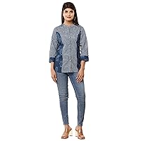 Vihaan Impex Stripes Printed Casual Top Tunic for Women Shirt Cotton 3/4 Sleeve