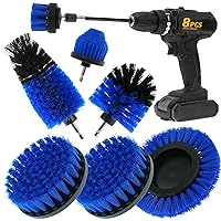 8 Pcs Drill Brush Attachment Set, Power Cleaning Scrub Brush Kit with Extend Long Attachment, All Purpose Drill Scrub Brushes for Car, Grout, Floor, Tub, Bathroom and Kitchen (Blue)