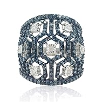 1.76 Cttw Natural White & Color Enhanced Blue Diamond Sterling Silver lace Cocktail Ring 8