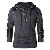 Mens Retro Tactical Long Sleeve Hoodies Distressed Lace Up Pullover Hooded Sweathirtswork Sweatshirts For Men