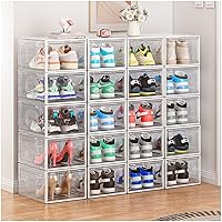 cakraie 10 Pack Thicken Shoe Organizer Stackable,Upgraded Sturdy Shoe Storage Box with Magnetic Door,Shoe Containers For Sneaker Display,Hat Organizer,White