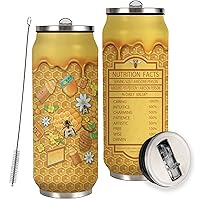 Bee Tumbler with Lid and Straw Yellow Bee Coffee Mug Cup Skinny Tumbler Water Bottles Metal Thermal Insulated Tumblers 17 Oz -Bee themed gifts, Bee keepers Gift
