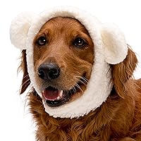 Furhaven Large to XL Dog Hat, Washable & Cozy - Sherpa Flex-Fit Polar Bear Dog Hat Costume - Cream, Large to Extra Large