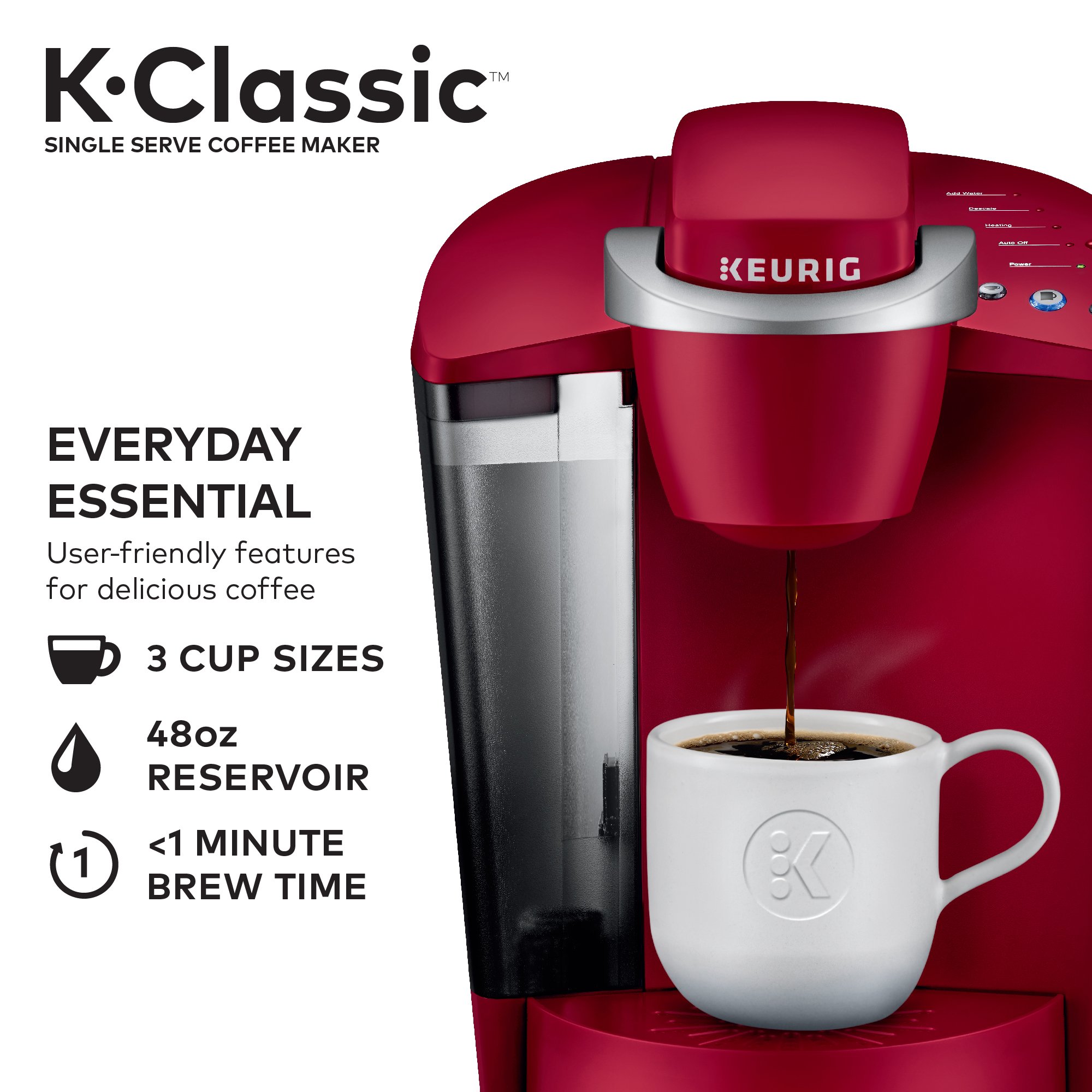 Keurig K-Classic Single Serve K-Cup Pod Coffee Maker, Rhubarb