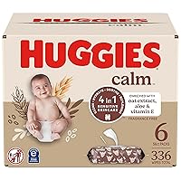 Huggies Calm Baby Wipes, Unscented, Hypoallergenic, 6 Push Button Packs (336 Wipes Total)