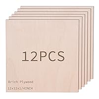 Baltic Brich Plywood 12PCS 6mm 1/4 x 12 x 12inch Plywood Sheets,Unfinished Baltic Brich Plywood for Crafts,Perfect for Laser Cutting & Engraving,Painting,Wood Burning and CNC Cutting