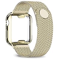 Case+Strap for Watch Band 40mm 44mm 38mm 42mm Plated case+Metal Belt Stainless Steel Bracelet for i-Watch Series 7 6 5 4 3 2 se (Color : Gold, Size : 42-44mm)