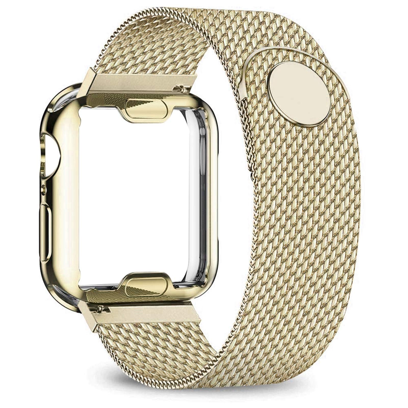 TEYSHA Case+Strap for Watch Band 40mm 44mm 38mm 42mm Plated case+Metal Belt Stainless Steel Bracelet for i-Watch Series 7 6 5 4 3 2 se (Color : Gold, Size : 42-44mm)