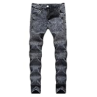 Andongnywell Men's Ripped Straight Holes Hip Hop Biker Stretchy Slim Fashion Jeans Stretch Distressed Trousers