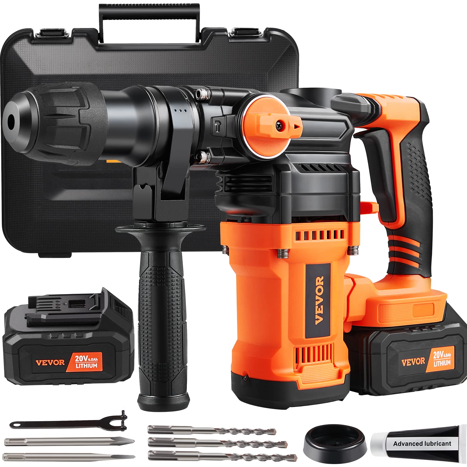 VEVOR 1 Inch SDS-Plus Rotary Hammer Drill, 20V 32Amp Cordless Drills, 3 Functions Electric Demolition Hammer, Chipping Hammers w/Vibration Control & Safety Clutch, Power Tool For Concrete Complete Kit