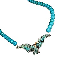 Men's Verdigris Patina Solid Brass Eagle Necklace - Turquoise