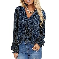 MLEBR Womens Blouses Fashion Long Sleeve V Neck Loose Casual Floral Leopard Printed Chiffon Blouses Tops and T Shirts