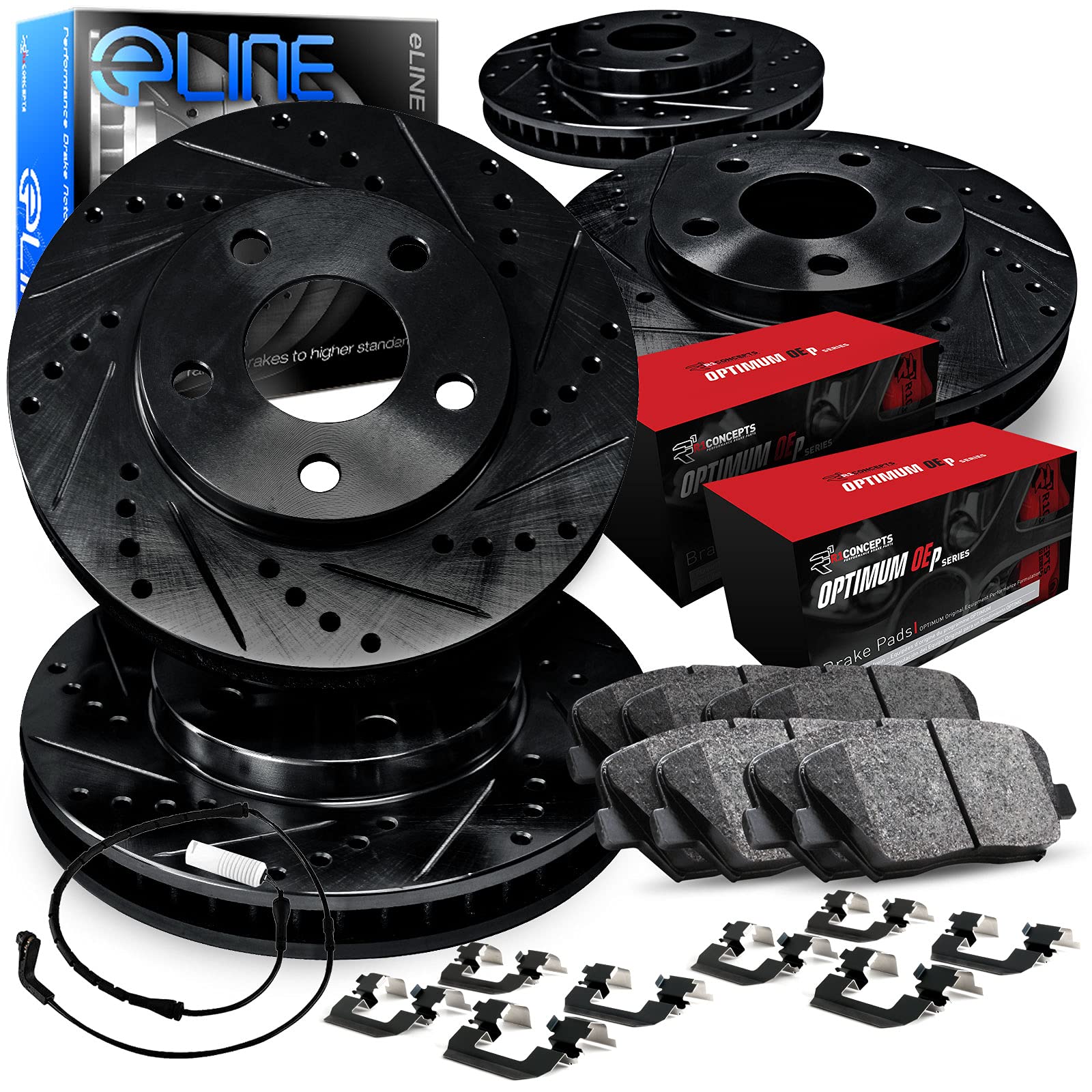 R1 Concepts Front Rear Brakes and Rotors Kit |Front Rear Brake Pads| Brake Rotors and Pads| Optimum OEp Brake Pads and Rotors |Hardware and Sensor Kit|fits 2011-2014 Porsche Cayenne