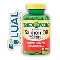 Norwegian Salmon Oil SoftGels. Includes Luall Sticker + Spring Valley Norwegian Salmon Dietary Supplement, 1,000 mg, 120 SoftGels