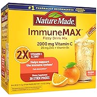 Nature Made ImmuneMAX Fizzy Drink Mix, with Vitamin C, Vitamin D, and Zinc Supplement for Immune Support, Fast Absorption, 30 Stick Packs, 0.4 Ounce