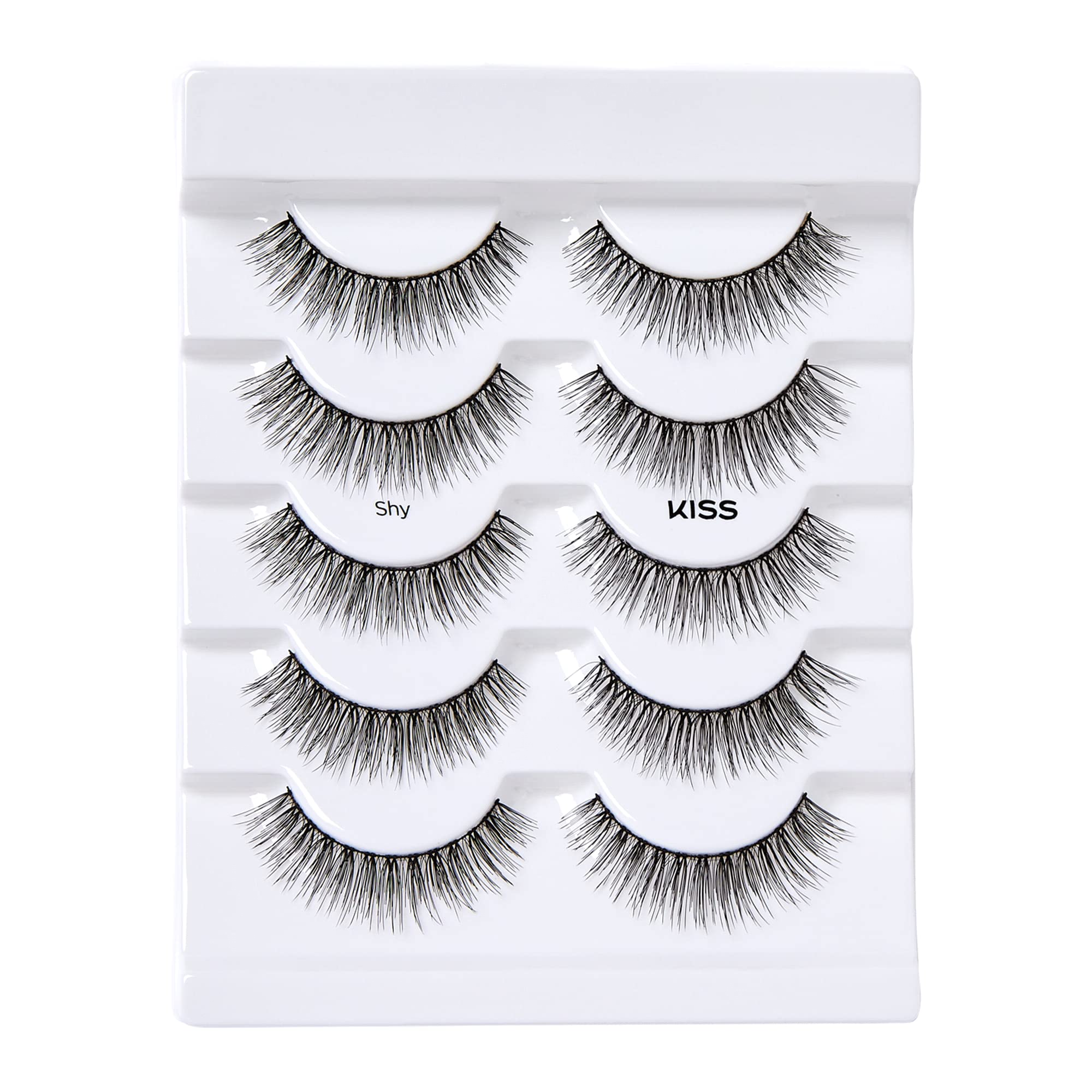 KISS Looks So Natural False Eyelashes Multipack, Lightweight & Comfortable, Tapered End Technology, Reusable, Cruelty-Free, Contact Lens Friendly, Style 'Shy', 5 Pairs Fake Eyelashes