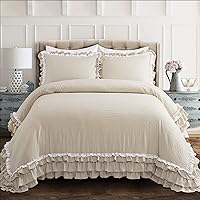 Lush Decor Ella Shabby-Chic Ruffle Lace 3-Piece Full/Queen Comforter Set (Neutral), 92 x 90 Inch