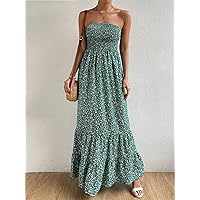 Dresses for Women Ditsy Floral Ruffle Hem Tube Dress (Color : Green, Size : X-Large)
