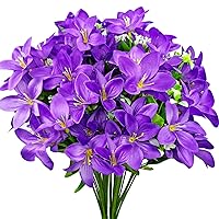 Artificial Lily Flowers Indoor Outdoor Silk Fake Flowers Bulk with Stems for Wedding Home Garden Porch Table Vase Decoration Pack of 4 (Purple)