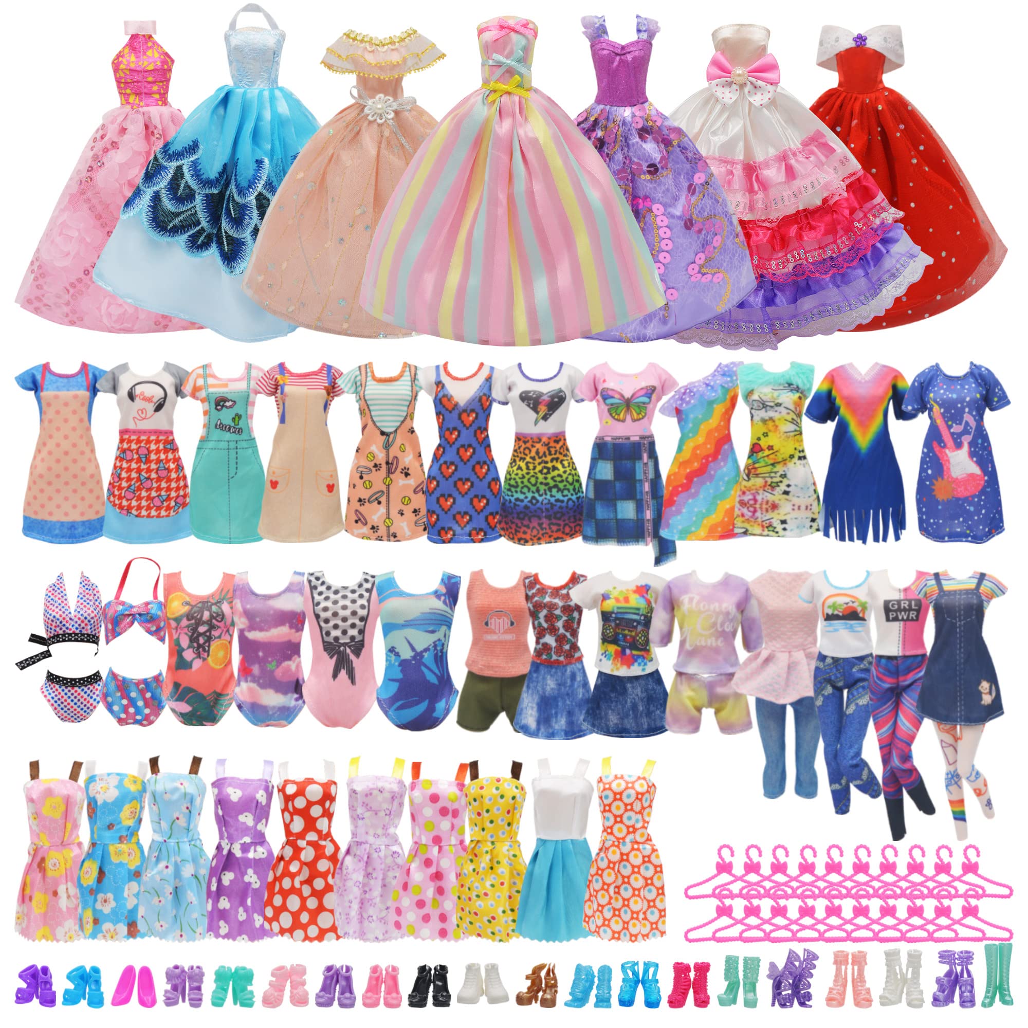 NOKUTIP 161 PCS 11.5 Inch Girl Doll Closet Wardrobe with Clothes and Accessories Including Wardrobe Shoes Rack Clothes Dress Swimsuits Shoes Hangers Crown Necklace and Other Accessories
