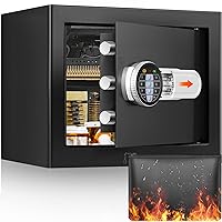 1.0 Cubic Safe Box Fireproof Waterproof with Digital Keypad Key, Anti-Theft Home Safe with Fireproof Money Bag, Fireproof Safe for Pistol Cash Jewelry Medicine