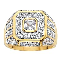 PalmBeach Jewelry Men's Gold-Plated or Platinum-Plated Square Cut Cubic Zirconia Ring