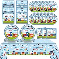 24 Guests Chugga Chugga Two Two Birthday Party Paper Plates Napkins Tablecloth Supplies Set Train 2nd Disposable Tableware Dinnerware Decorations Favors for Boys Girls Birthday Party
