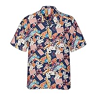 Hawaiian Poker Shirt for Men, Intricate Card Game Pattern, Lightweight Fabric, Chest Pocket, Sizes S-5XL