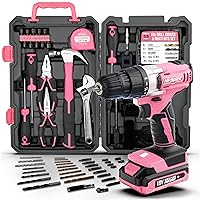 Hi-Spec 81 Piece Pink Tool Set with 18V Pink Cordless Drill and Bit Set. DIY for the Woman in the House. All in one storage case