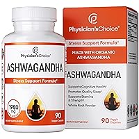 Physician's CHOICE Ashwagandha 1950mg Organic Ashwagandha Root Powder with Black Pepper Extract, Stress Support, Mood Support Supplement, 90 Veggie Ashwagandha Capsules