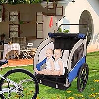 2 Seat Kids Bike Trailer & Stroller, 2-in-1 Child Bike Trailer and Stroller for 2 Kids, Foldable w/Front Jogger Wheel, Multisport Trailer with Converts to Jogging Stroller, Univers