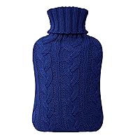 samply Hot Water Bottle with Knitted Cover, 1L Hot Water Bag for Children, Hot and Cold Compress, Hand Feet Warmer, Neck and Shoulder Pain Relief,Navy Blue