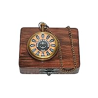 Hassanhandicrafts Antique Vintage Maritime 1912 Marine Anchor Brass Pockect Watch with Wooden Box