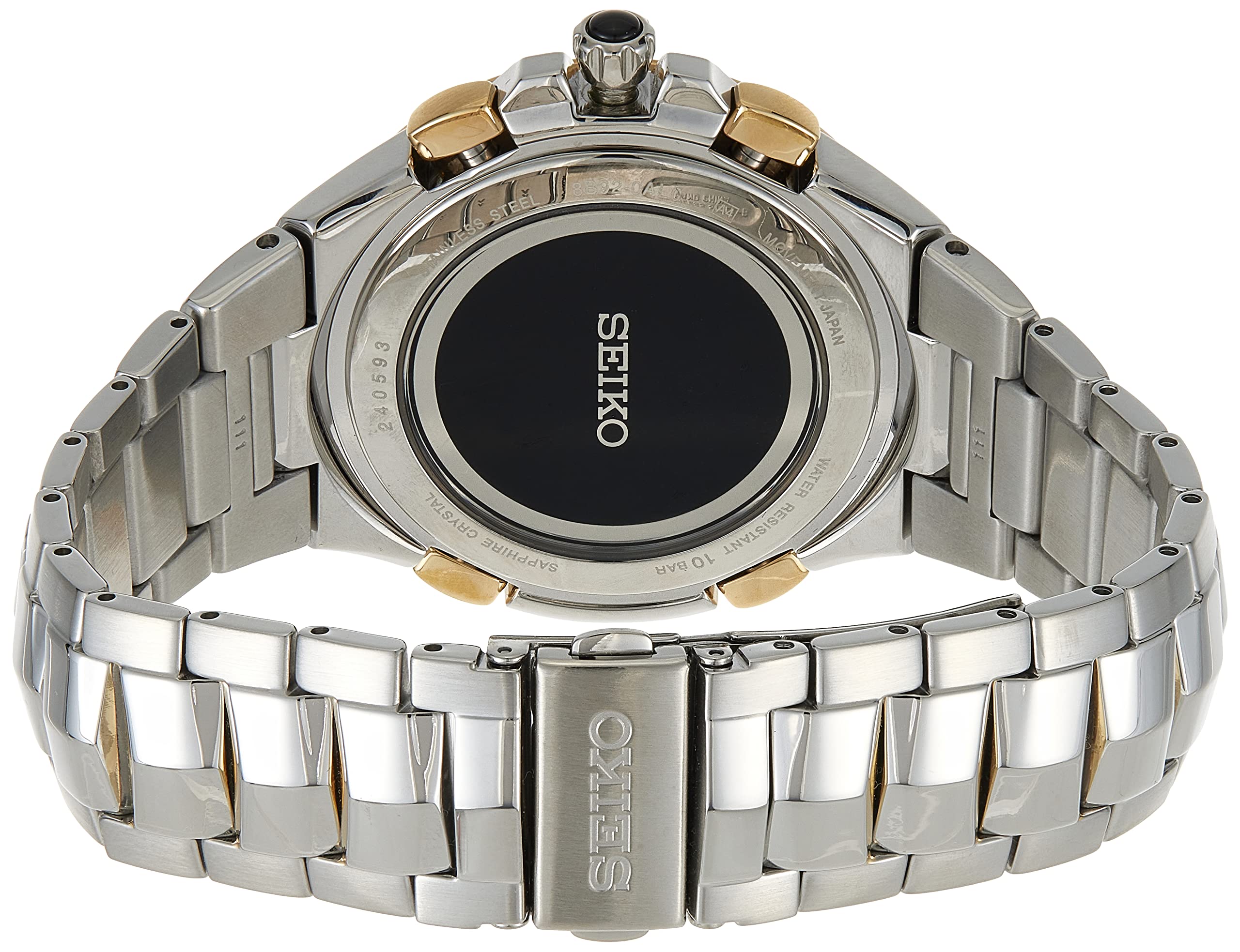 SEIKO SSG022 Watch for Men - Coutura Collection - Radio Sync Solar Chronograph, Two-Tone Case & Bracelet with Gold Accents, Green Dial, and Date Calendar