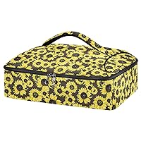 ALAZA Insulated Casserole Carrier for Hot or Cold Food, Hand Drawn Yellow Sunflower on Black Food Carrier for Potluck Cookouts Parties Picnic