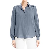Max Studio Women's Text Grid Button Front Collared Blouse