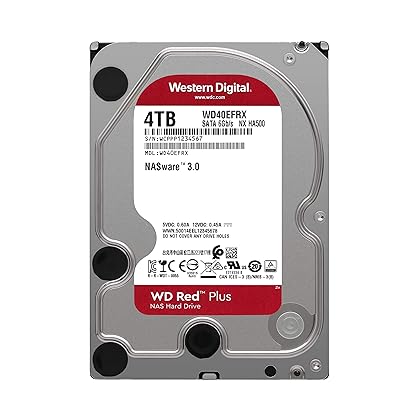 Western Digital 4TB WD Red Plus NAS Internal Hard Drive HDD - 5400 RPM, SATA 6 Gb/s, CMR, 64 MB Cache, 3.5