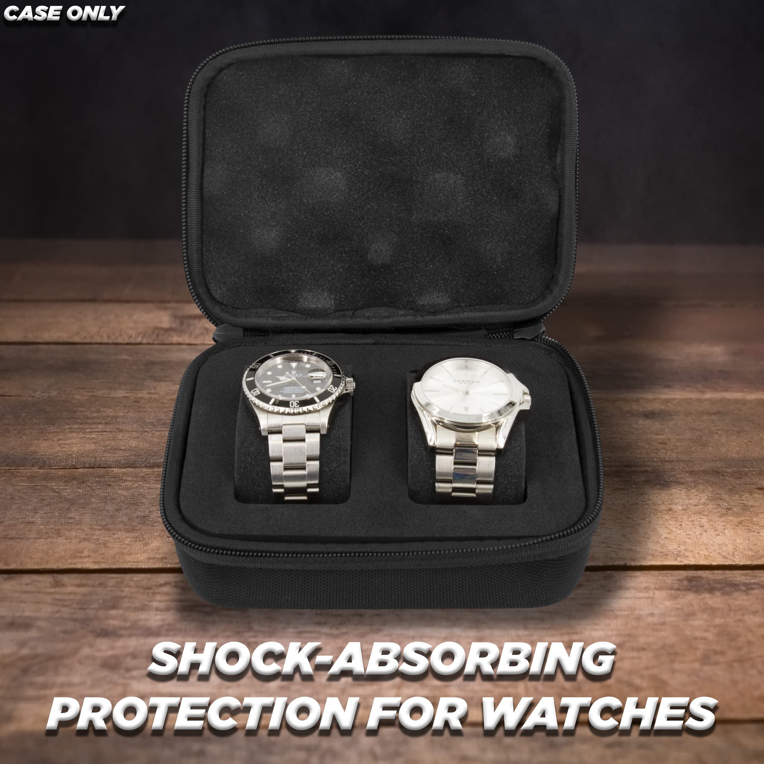 CASEMATIX Watch Travel Case for Two Watches with Hard Shell Exterior, Plush Foam Cushions and Carry Handle - Protective Watch Box for Travel and Watch Case for Storage, Case Only