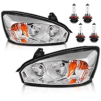 Headlight Assembly Compatible with 2004-2007 Chevy Malibu / 2008 Chevrolet Malibu Classic Front Lamp with Bulbs/Chrome Housing/Clear Lens/Amber Corner Headlights