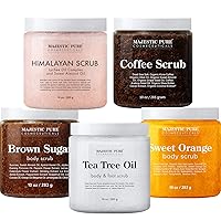 Majestic Pure Himalayan Scrub, Orange Scrub, Brown Sugar Scrub, Coffee Scrub, and Tea Tree Scrub Bundle – Foot and Body Scrub Package