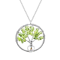 Uloveido Simulated Peridot & Opal Tree Of Life Pendant Necklace Copper Wire Wrapped Birthstone Jewelry for Women Y888