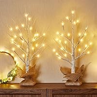 Lighted Birch Tree, 2pcs 24”H Tabletop Tree Light with Burlap Decor, Pre-Lit 24 LED Warm White Lights, Timer Function, Money Tree Perfect for Spring Home Centerpiece Decor, Indoor&Outdoor Use