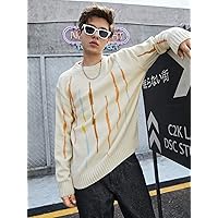 Sweaters for Men - Men Geo Pattern Drop Shoulder Sweater (Color : Apricot, Size : X-Large)