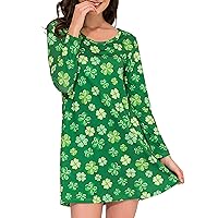 Aphratti Women's Long Sleeve St Patricks Cute Clover Print Casual Flare Swing Dress