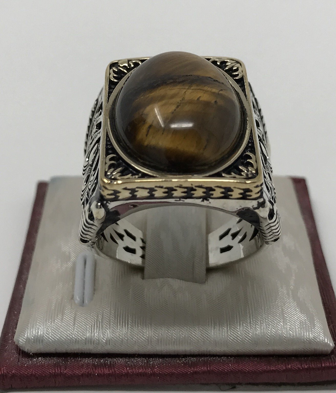 KAR 925K Stamped Sterling Silver Tiger Eye Men's Large Ring I1P