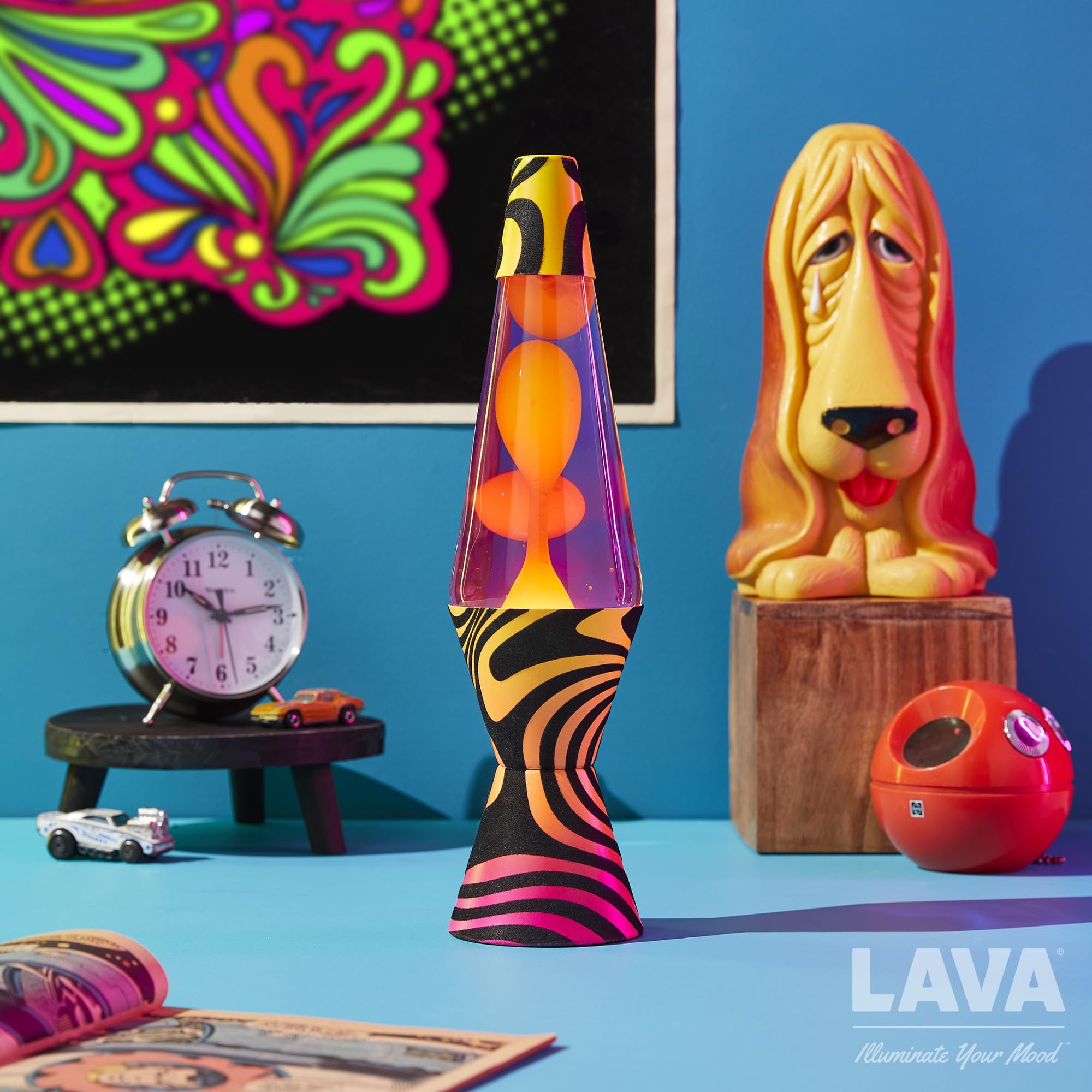 Lava Original Lamp 14.5'' Groovy Gradient Flocked Base - Yellow Wax and Purple Liquid - Home Décor Motion Lamp - 2015