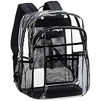 Vorspack Clear Backpack Heavy Duty - Clear Book Bag with Multi-pockets Large See Through Backpack for College Workplace - Black