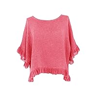 TEXTURE Ladies Women Italian Lagenlook Batwing Sleeve Frill Hem Teabag Cotton Top Blouse One Size