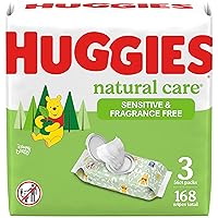Sensitive Baby Wipes, Huggies Natural Care Baby Diaper Wipes, Unscented, Hypoallergenic, 99% Purified Water, 3 Flip-Top Packs (168 Wipes Total)