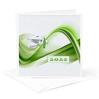 3dRose Greeting Card - Image of 2023 Graduation Cap and Diploma on Lime Green Flowing Wave - Graduation Design